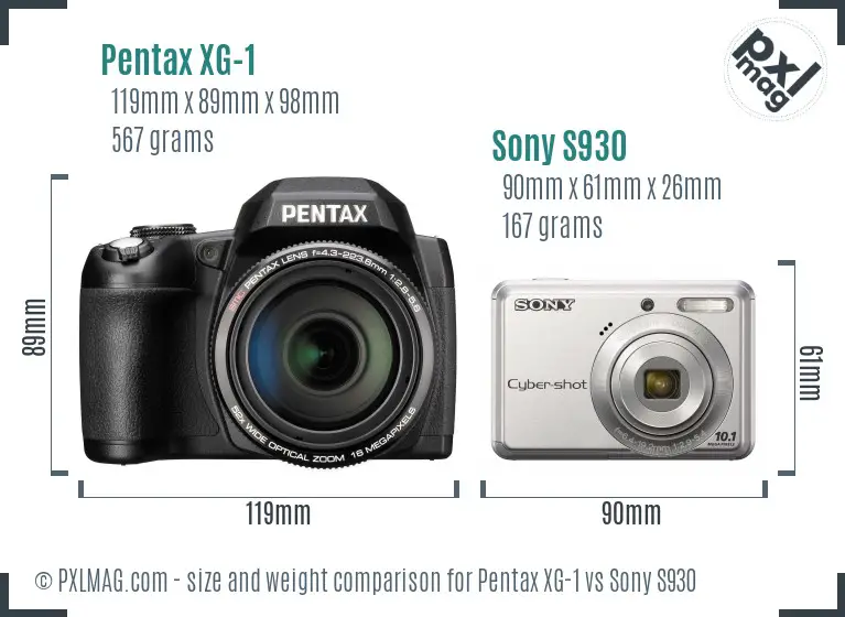Pentax XG-1 vs Sony S930 size comparison