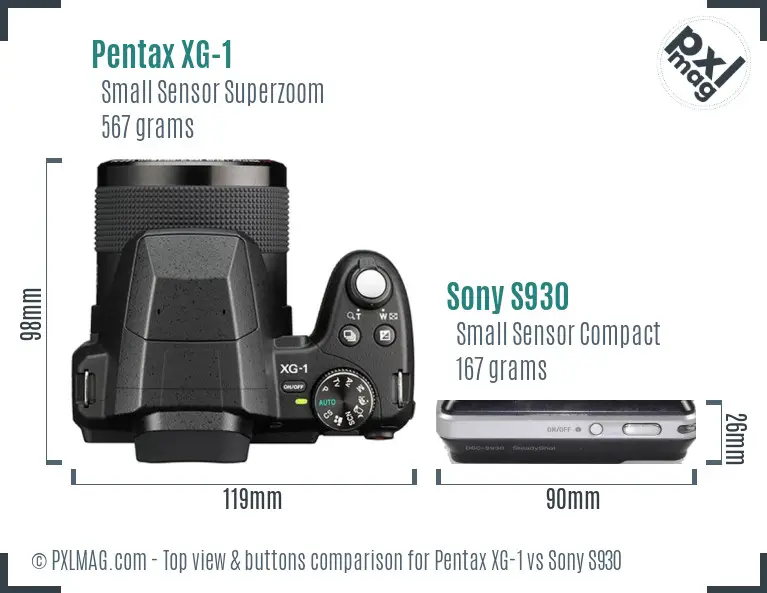 Pentax XG-1 vs Sony S930 top view buttons comparison