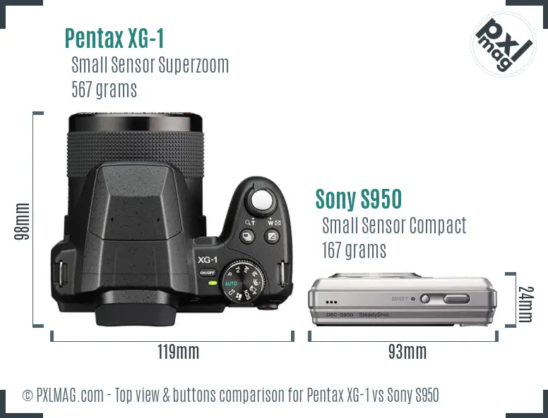 Pentax XG-1 vs Sony S950 top view buttons comparison