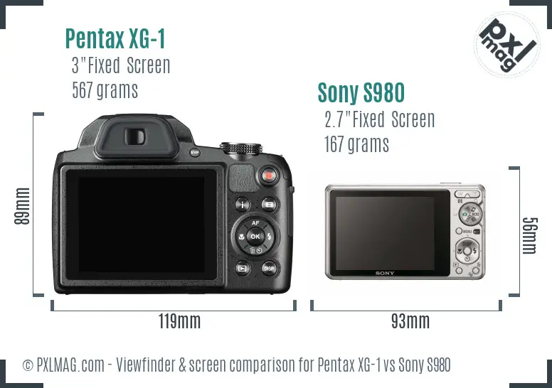 Pentax XG-1 vs Sony S980 Screen and Viewfinder comparison