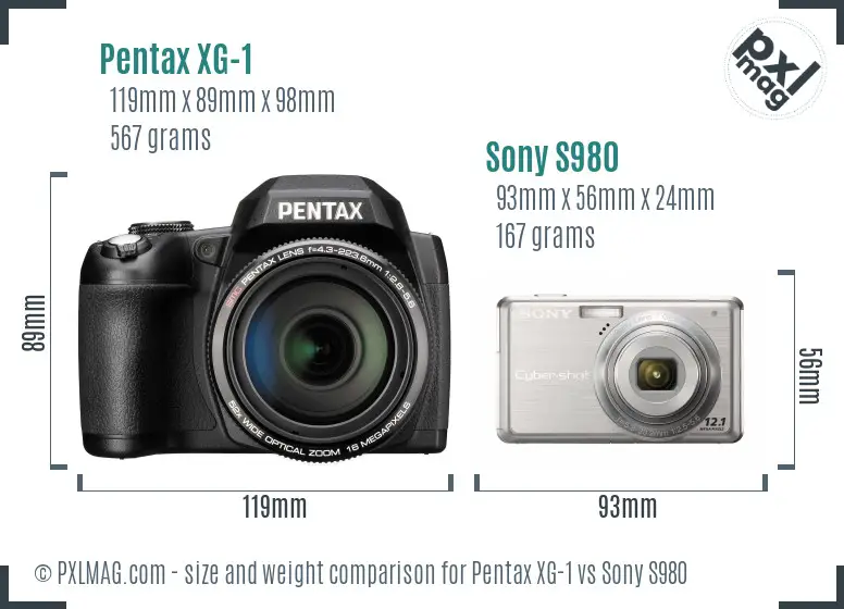 Pentax XG-1 vs Sony S980 size comparison