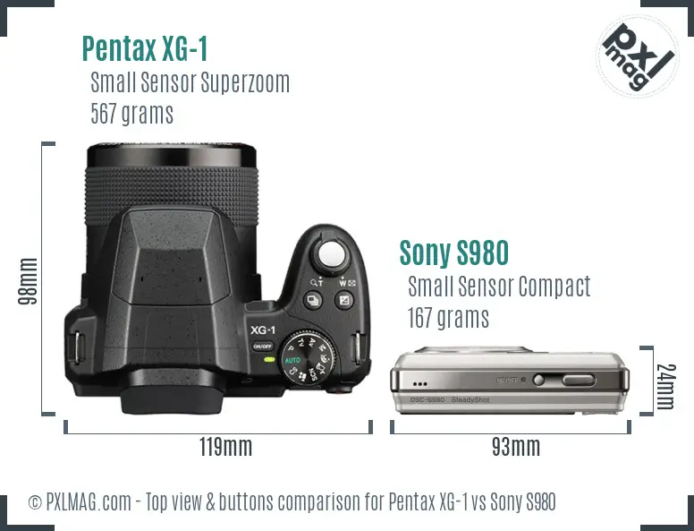 Pentax XG-1 vs Sony S980 top view buttons comparison