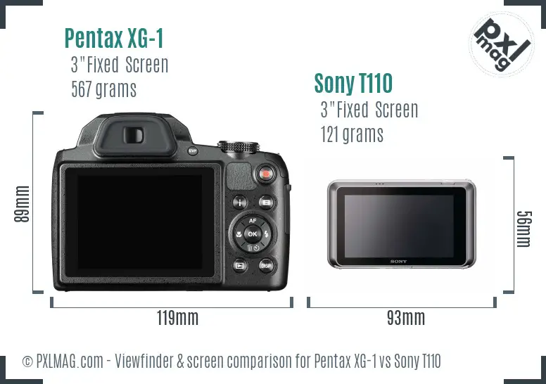 Pentax XG-1 vs Sony T110 Screen and Viewfinder comparison