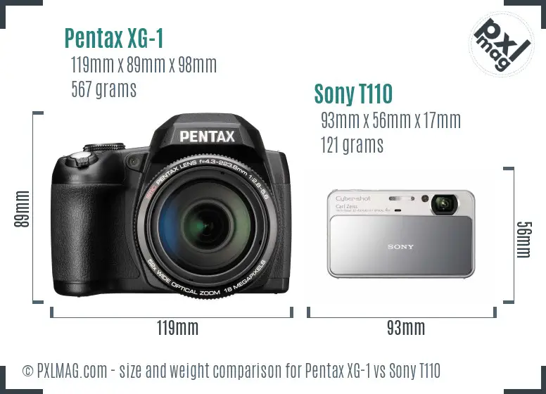 Pentax XG-1 vs Sony T110 size comparison
