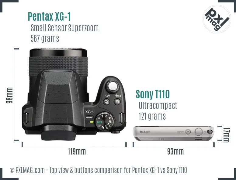 Pentax XG-1 vs Sony T110 top view buttons comparison