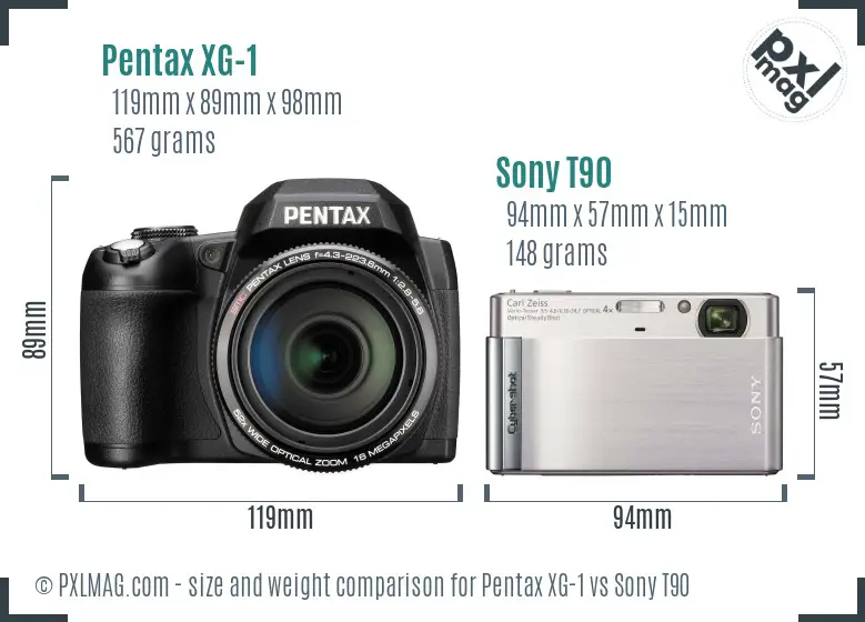 Pentax XG-1 vs Sony T90 size comparison