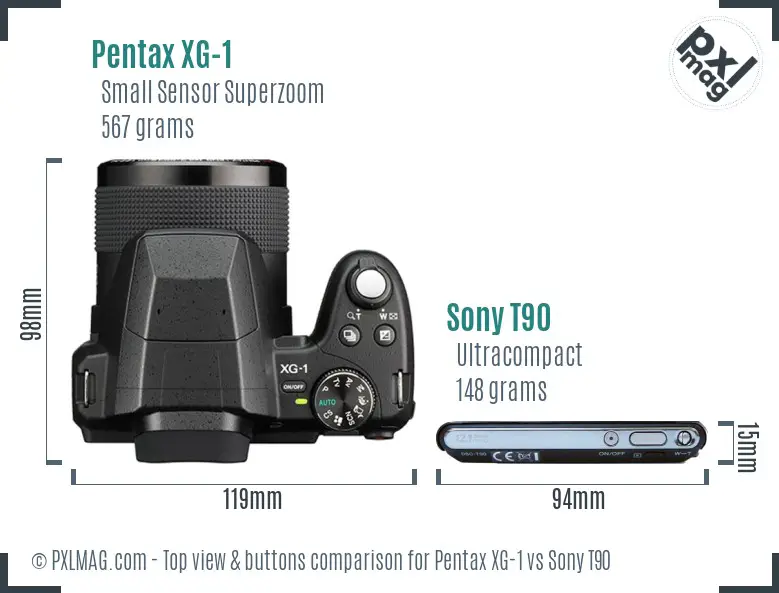 Pentax XG-1 vs Sony T90 top view buttons comparison