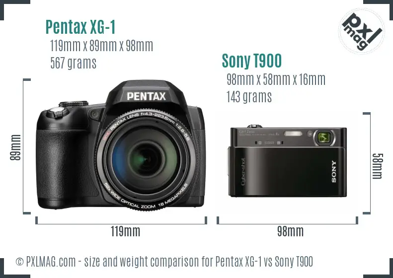 Pentax XG-1 vs Sony T900 size comparison