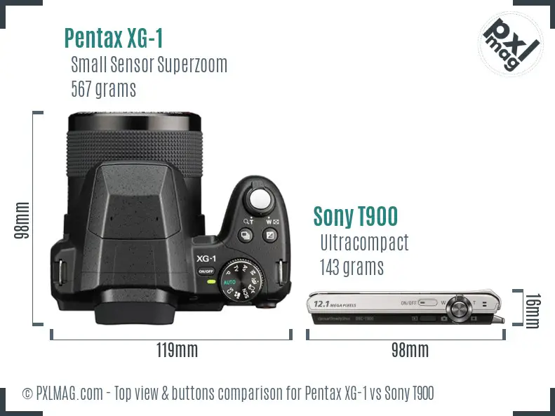 Pentax XG-1 vs Sony T900 top view buttons comparison