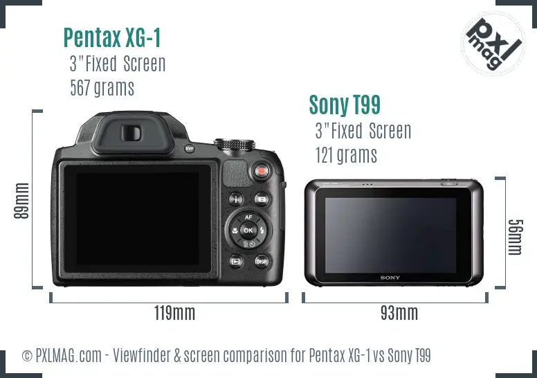 Pentax XG-1 vs Sony T99 Screen and Viewfinder comparison