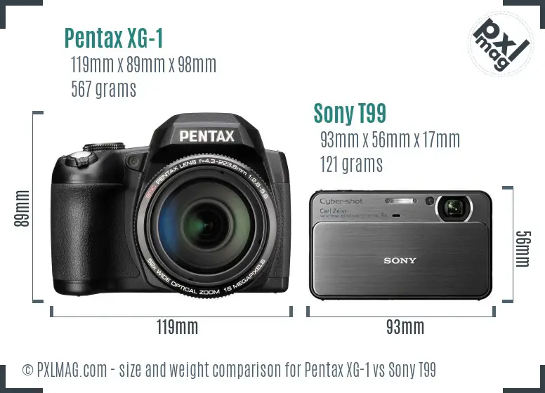 Pentax XG-1 vs Sony T99 size comparison