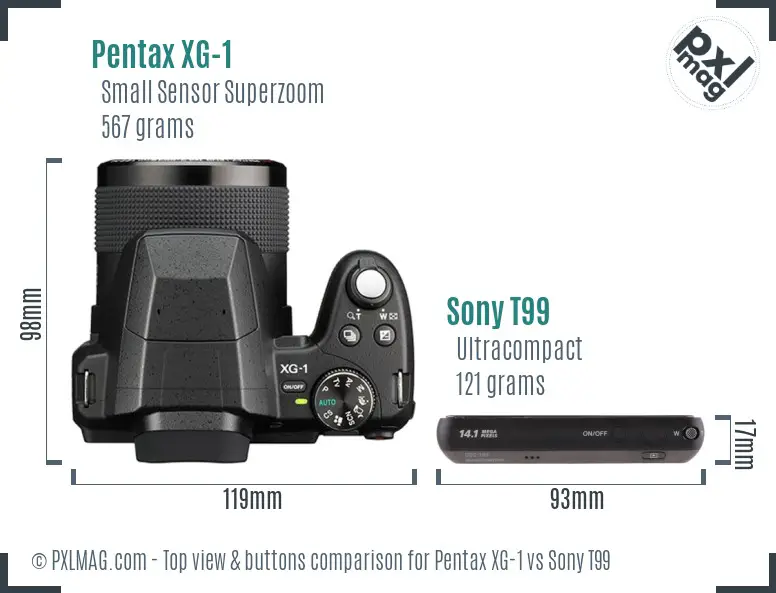 Pentax XG-1 vs Sony T99 top view buttons comparison