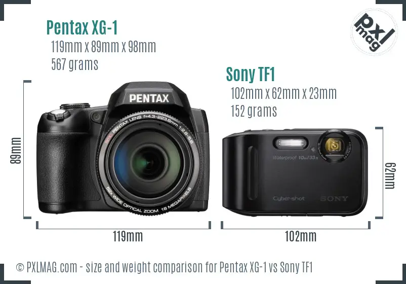 Pentax XG-1 vs Sony TF1 size comparison