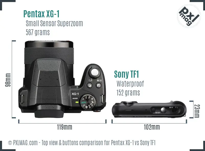 Pentax XG-1 vs Sony TF1 top view buttons comparison