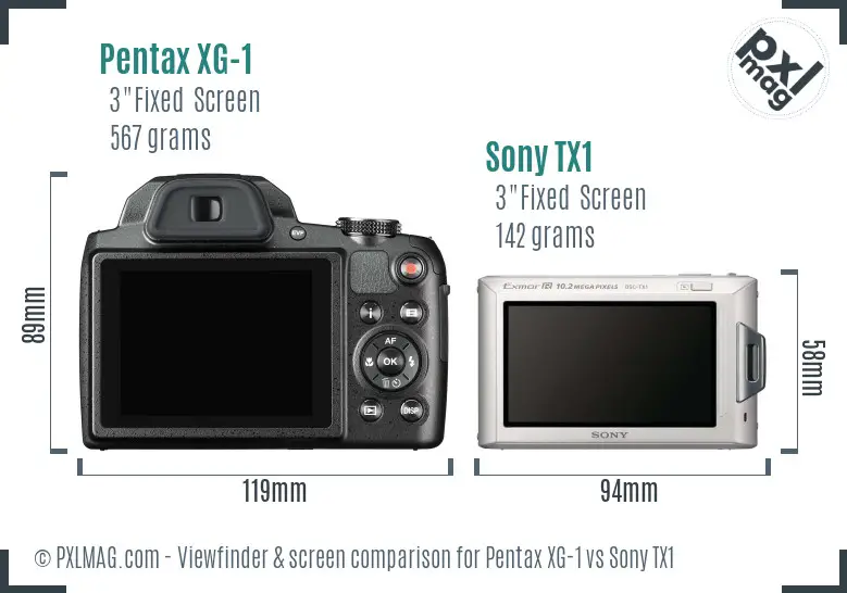 Pentax XG-1 vs Sony TX1 Screen and Viewfinder comparison