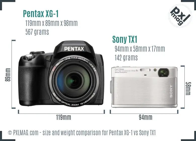 Pentax XG-1 vs Sony TX1 size comparison