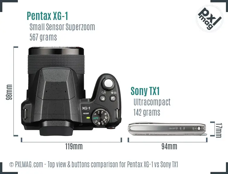 Pentax XG-1 vs Sony TX1 top view buttons comparison