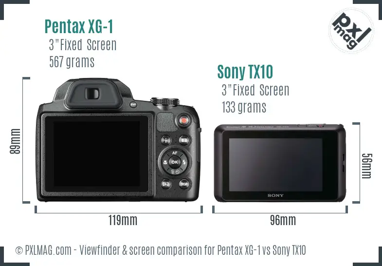 Pentax XG-1 vs Sony TX10 Screen and Viewfinder comparison