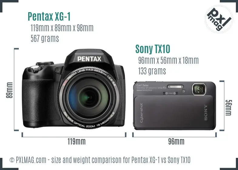 Pentax XG-1 vs Sony TX10 size comparison