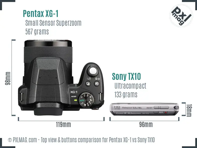 Pentax XG-1 vs Sony TX10 top view buttons comparison