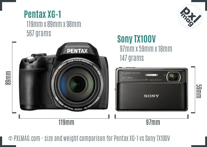 Pentax XG-1 vs Sony TX100V size comparison