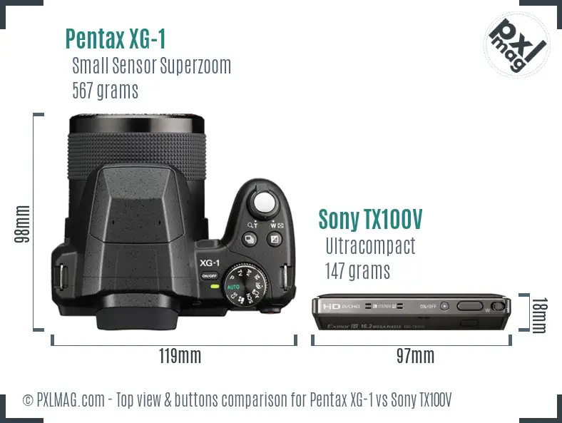 Pentax XG-1 vs Sony TX100V top view buttons comparison
