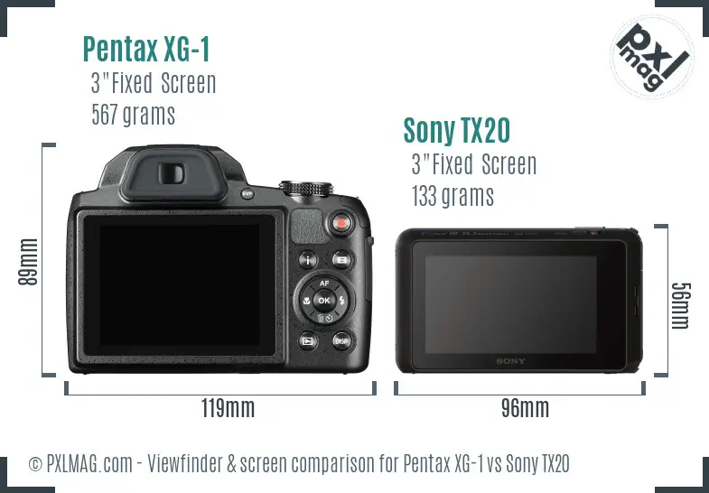 Pentax XG-1 vs Sony TX20 Screen and Viewfinder comparison
