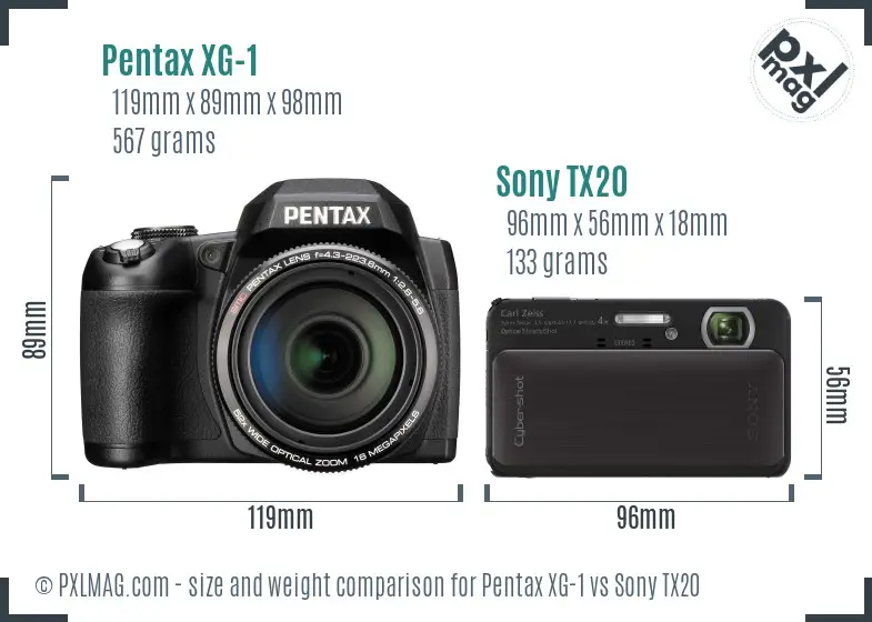 Pentax XG-1 vs Sony TX20 size comparison