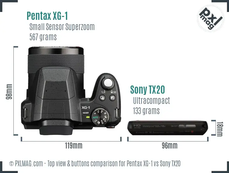 Pentax XG-1 vs Sony TX20 top view buttons comparison
