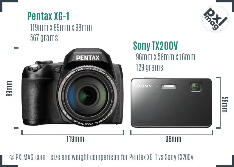 Pentax XG-1 vs Sony TX200V size comparison