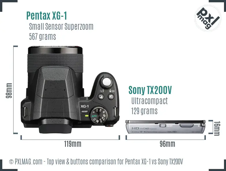 Pentax XG-1 vs Sony TX200V top view buttons comparison