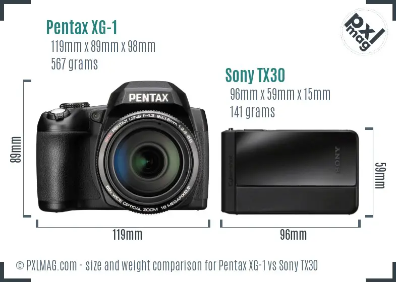Pentax XG-1 vs Sony TX30 size comparison