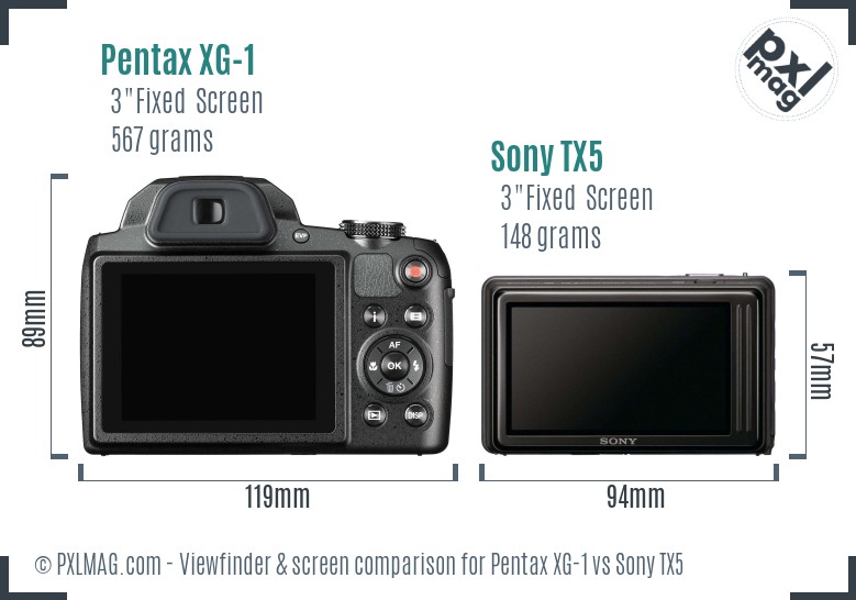 Pentax XG-1 vs Sony TX5 Screen and Viewfinder comparison