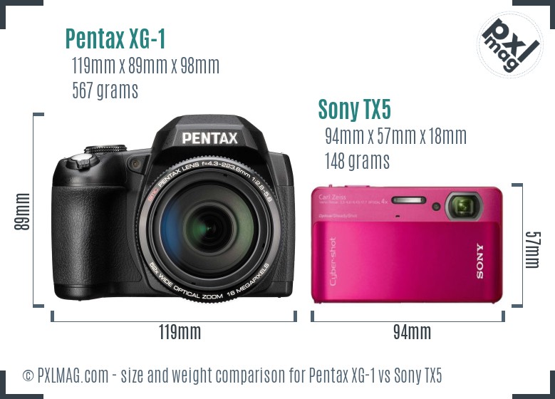 Pentax XG-1 vs Sony TX5 size comparison