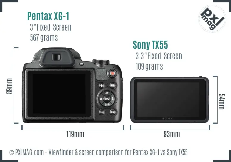 Pentax XG-1 vs Sony TX55 Screen and Viewfinder comparison