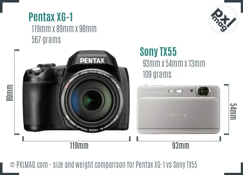 Pentax XG-1 vs Sony TX55 size comparison