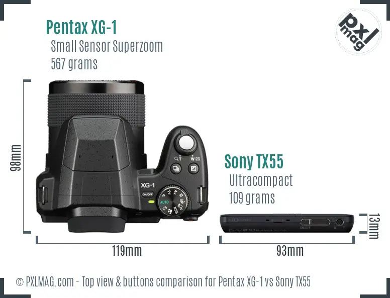 Pentax XG-1 vs Sony TX55 top view buttons comparison