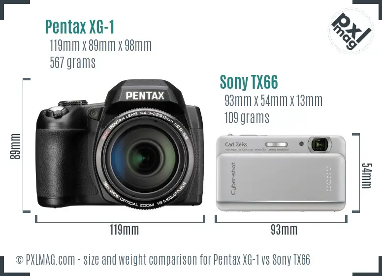 Pentax XG-1 vs Sony TX66 size comparison