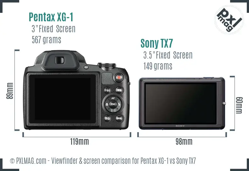Pentax XG-1 vs Sony TX7 Screen and Viewfinder comparison