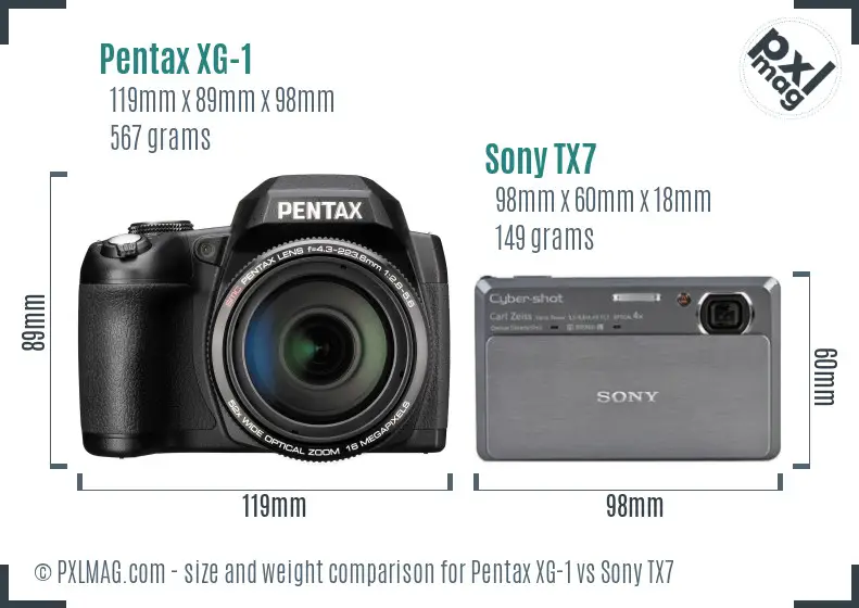 Pentax XG-1 vs Sony TX7 size comparison