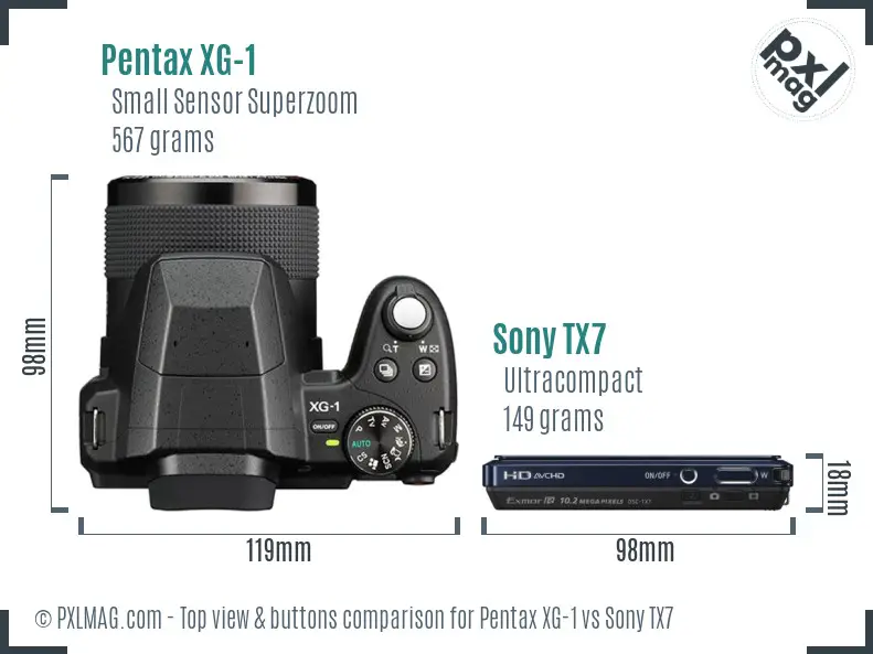 Pentax XG-1 vs Sony TX7 top view buttons comparison