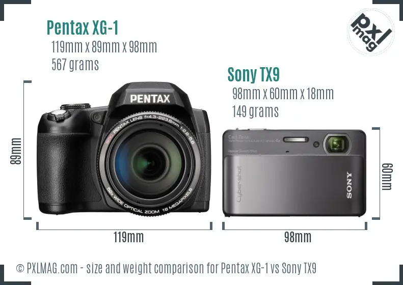 Pentax XG-1 vs Sony TX9 size comparison