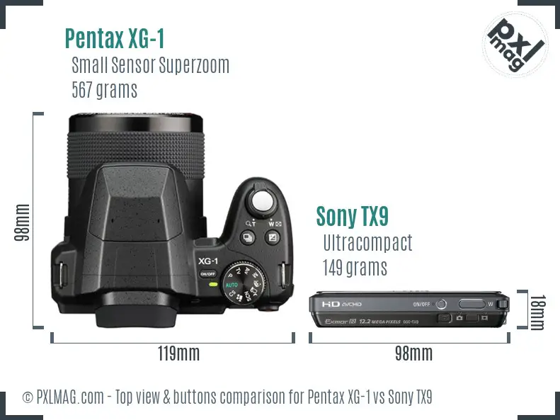 Pentax XG-1 vs Sony TX9 top view buttons comparison
