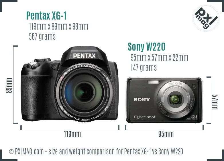 Pentax XG-1 vs Sony W220 size comparison