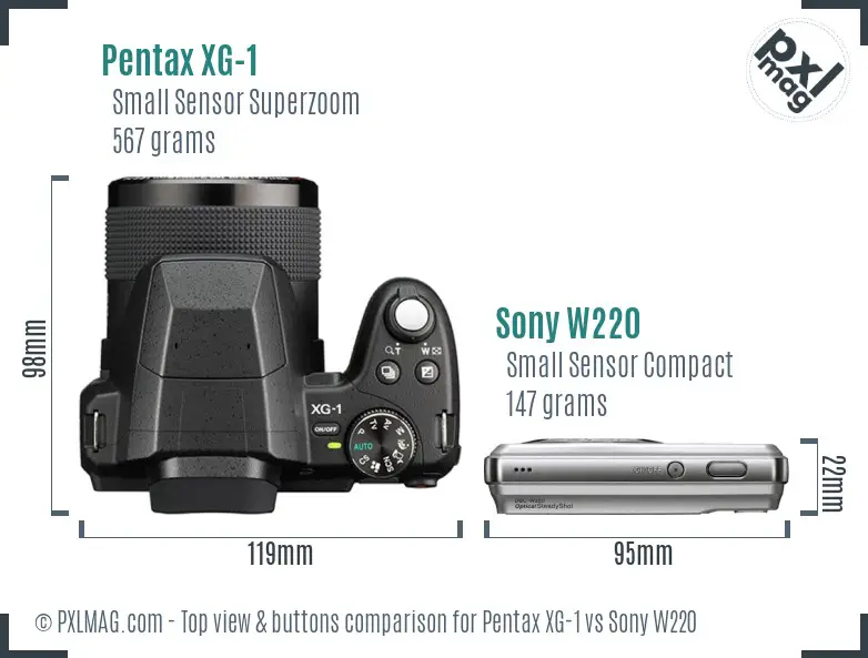 Pentax XG-1 vs Sony W220 top view buttons comparison