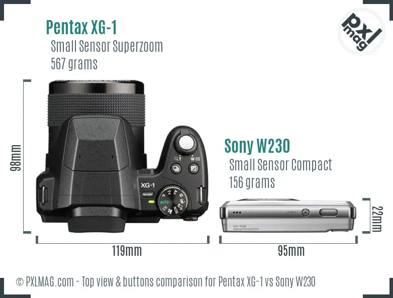 Pentax XG-1 vs Sony W230 top view buttons comparison