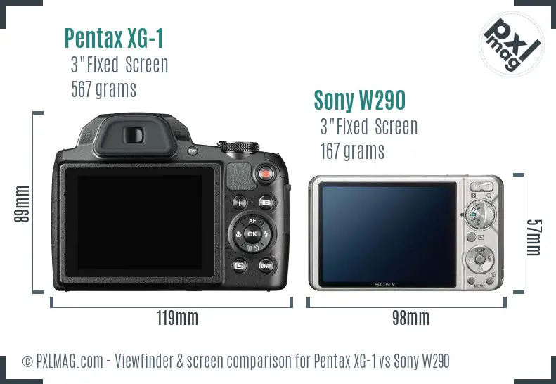 Pentax XG-1 vs Sony W290 Screen and Viewfinder comparison