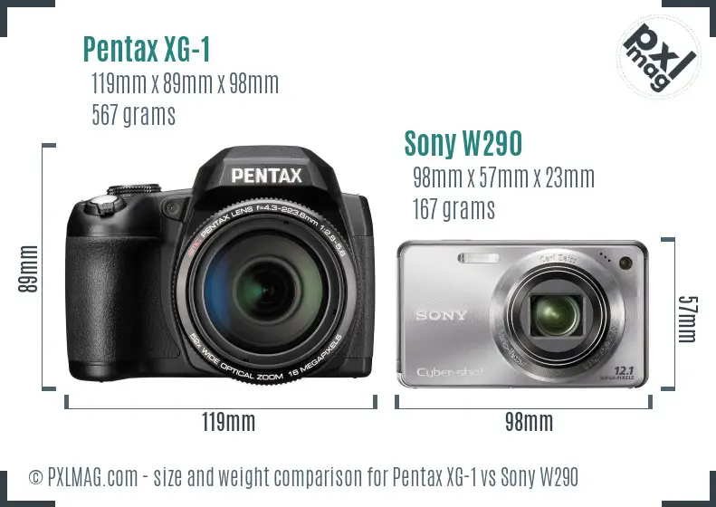 Pentax XG-1 vs Sony W290 size comparison
