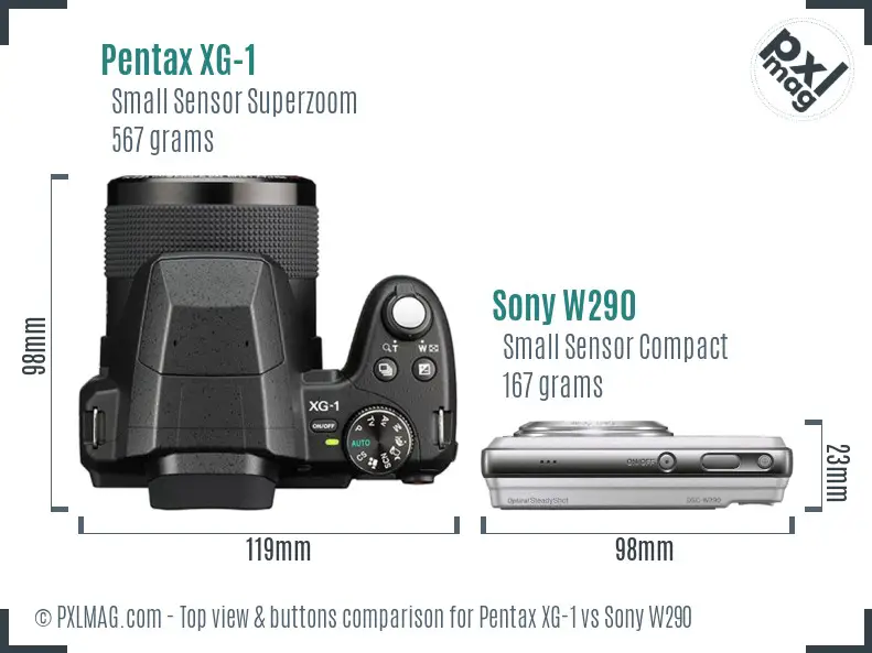 Pentax XG-1 vs Sony W290 top view buttons comparison