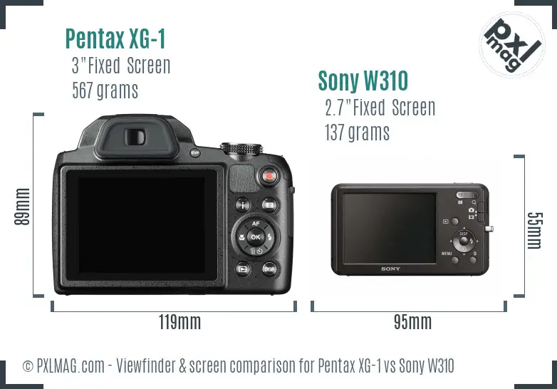 Pentax XG-1 vs Sony W310 Screen and Viewfinder comparison